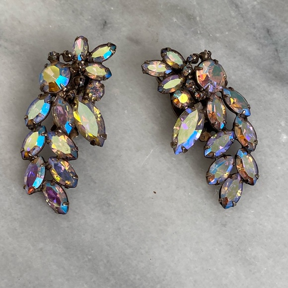 Vintage Clip on Earrings - AB crystals - Picture 2 of 7
